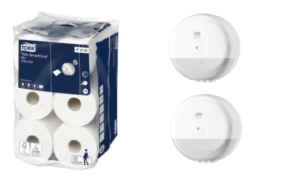 Tork Smart One Mini Toilet Rolls (47.21.93) + 2 Smart One Mini Dispensers