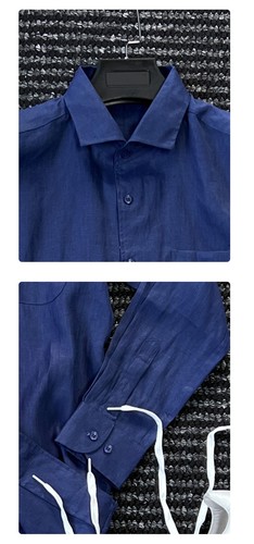 Italian Style Naples 100% Linen Mens Long Sleeve Button Shirt Business Party Top - Picture 18 of 19