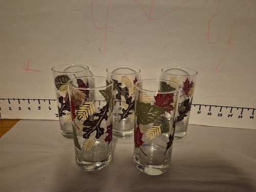 Set Of 5 Vintage Libby Leaf Glasses, Drinking Glasses 6" Tall, 16 Oz ~EUC~