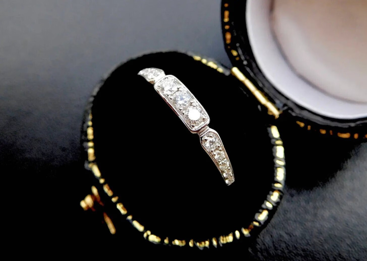 Vintage Wedding Band Round Diamond Engagement Ring 14K White Gold FN Bridal Ring-image