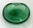 Murano Vintage Art Glass Ashtray Green Bowl Controlled Bubbles Bullicante
