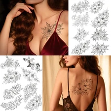 19 Styles Personalized Flower Temporary Fake Tattoos for Adults Large, Black1 