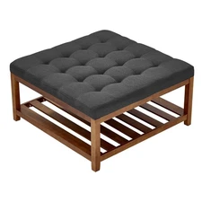 VEVOR Large Square Ottoman Coffee Table, 34.5 Inch Tufted Coffee Table with Soli