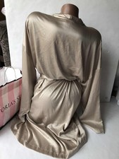 Victoria  s Secret Bling SATIN RHINESTONE MIDI KIMONO ROBE Color Champagne NWT