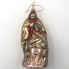 Vintage Nativity Scene Joseph Mary Baby Jesus Glass Christmas Ornament w/Box