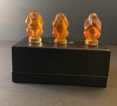 Lalique 3 Amber Monkeys With Lalique Box 1 Of My 500+ Lalique Listings