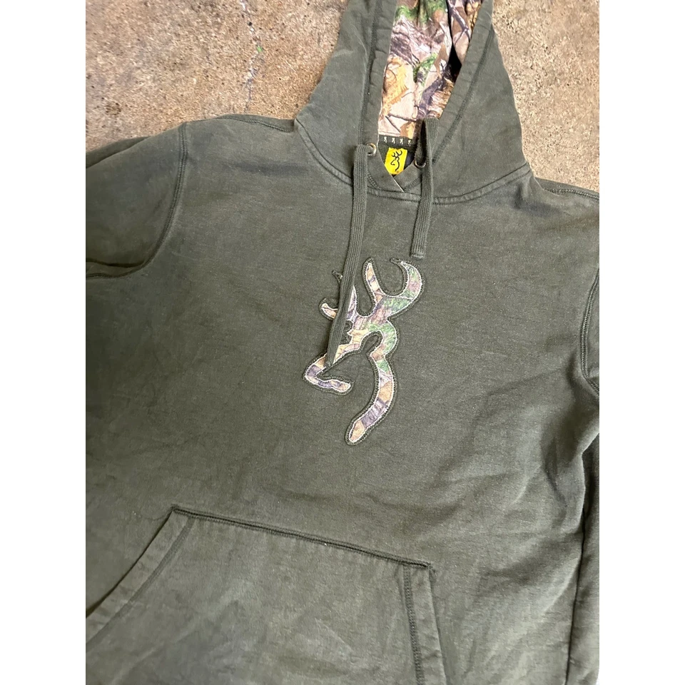 Browning Olive Green Camo Lined Hoodie Buckmark Logo Hunting Mens Large - Image 2 of 3
