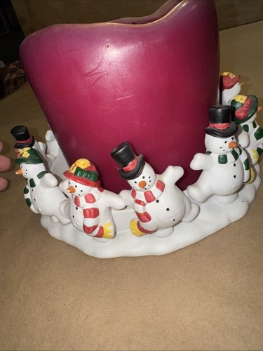 PartyLite Frolicking Frostys Anello 12 Pupazzo di Neve 3 Stoppino Portacandele e Candela Usata - Foto 5 di 11