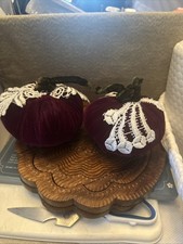 2 Halloween/Thanksgiving Medium Velvet Purple Pumpkins Decor