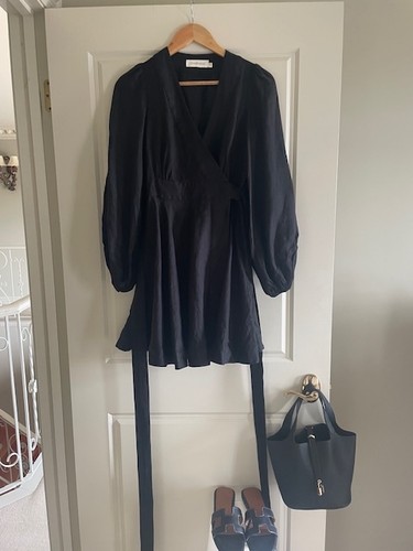 ZIMMERMANN BLACK WRAP LINEN DRESS SIZE 0 AUD 8-10 US 4-6 - WORN ONCE