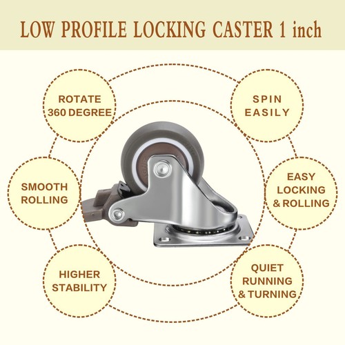 Small Caster Wheels 1 inch, Rubber Wheels 8 Pack Swivel Locking Casters, Dura... - Picture 6 of 9