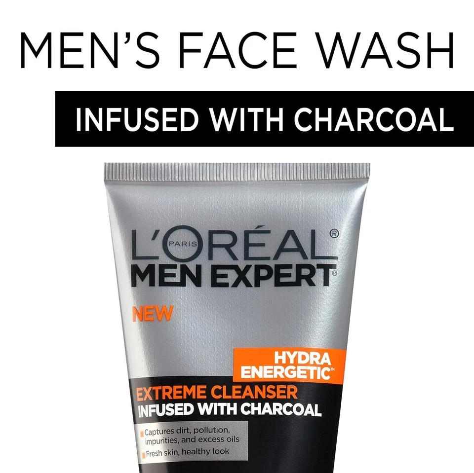 Limpiador facial diario energético L'Oreal Paris Men Expert Hydra, carbón 5 fl oz Foto 2 de 3