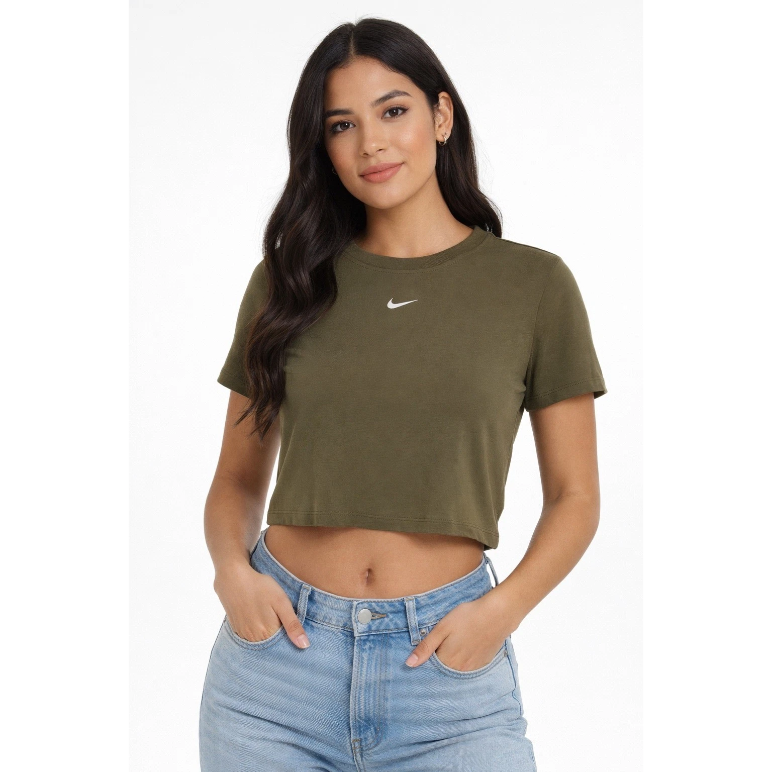 Nike The Nike Tee Cropped Slim Fit Olive Green T Shirt L Activewear 100-47
