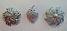 & Sarah Coventry: Flowers, Pinwheel, Strawberry Set of 3 Vintage Brooches: Monet