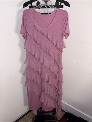 New Pink Colleen Lopez Tiered Ruffled Midi Dress Small