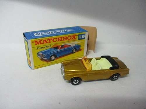 Matchbox Lesney Superfast SF69 Rolls Royce Coupe- GOLD body, GRAY base, boxed