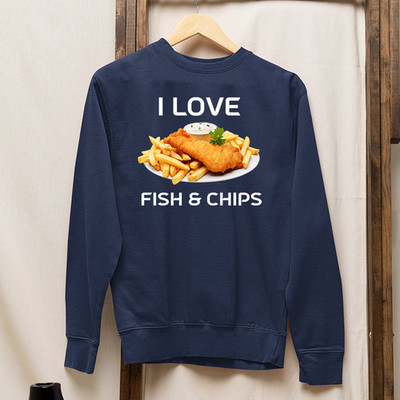 I Love Fish & Chips Sweatshirt lustig Feinschmecker Street Food Fisch Pommes Liebhaber Geschenk