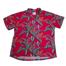 Paradise Found Hawaiian Shirt Mens 2XL Magnum Pi Red Parrots Bird Rayon