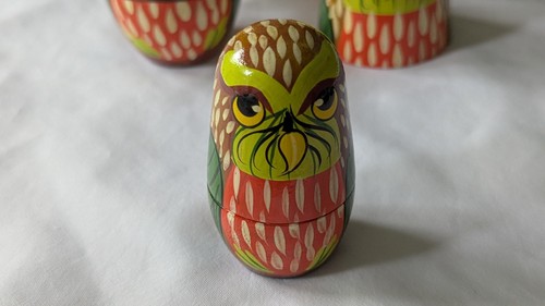 Nesting doll Matryoshka Wooden Set Of 5 Owls - Picture 5 of 11