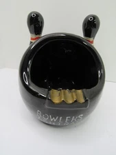 Vintage Redware Pottery Bowling Ball Ashtray Bowlers Novelty Collectible GUC