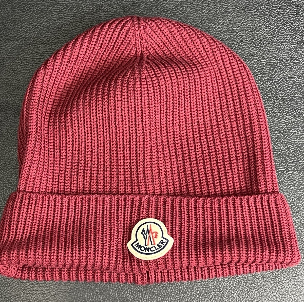Moncler Wool Beanie Hat Burgundy Unisex