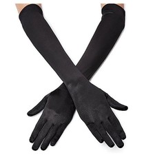 Lansian Long Black Opera Party Gloves for Women 1920s 20s One Size,