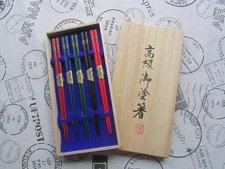 High-Quality Lacquered Chopsticks Set of 5 Unused Red Blue Green Black Orange Du