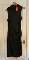 NWT Women's SUPERDRY Dark Green Sleeveless Ruched Stretch Jersey Midi Dress, 16