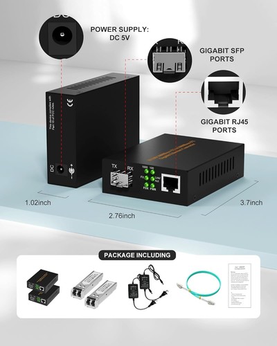 A Pair of Fiber to Ethernet Converter 1.25G/s Gigabit Ethernet Multi-Mode Media - Afbeelding 7 van 7