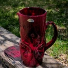 BLENKO Sticker ART GLASS Blown PITCHER DIMPLED PINCHED RUBY RED VINTAGE BARWARE
