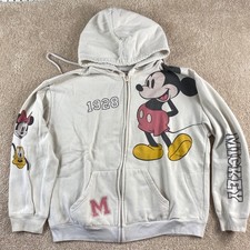 Disney Mickey Mouse Zip Up Hoodie Cream Graphic 1928 Minnie Pluto Womens L