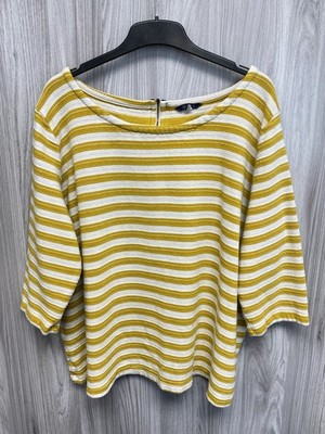 Joules gelb gestreift hinten durchgehender Reißverschluss 3/4-Arm Baumwollmischung Top UK20 PD