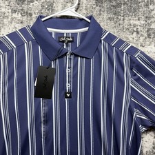 Bad Birdie Mens XL Golf Ridge Polo Short Sleeve Striped Cobalt Rugby Activewear