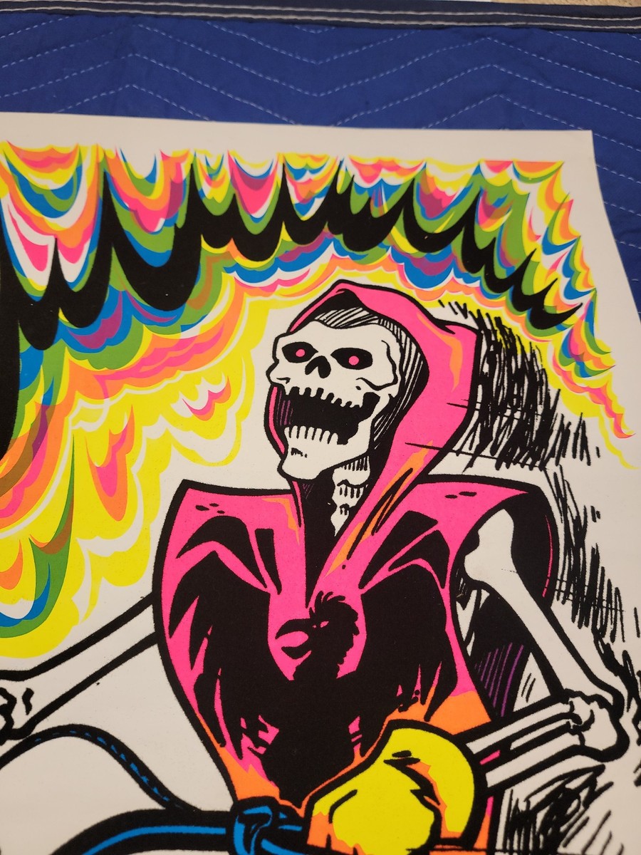 Vintage Original CHOPPER Blacklight Poster 1975 Biker Demon Gnarly