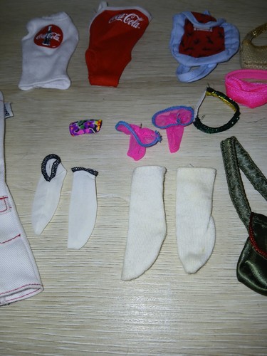 Lot Of 19 Barbie Doll Clothes Coca Cola Tops, Pants, Purses, Handbags & Socks - Picture 9 of 13