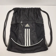 Adidas Drawstring backpack, Black. Front zip pocket, 2 side waterbottle sleeves.