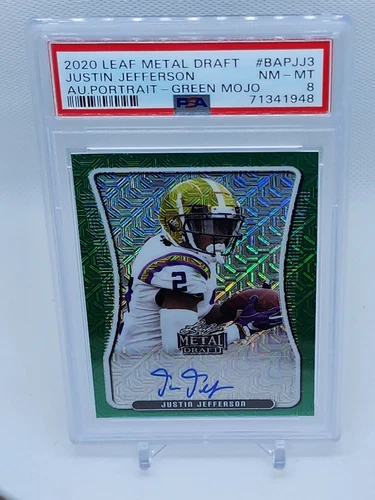 2020 Justin Jefferson #1/4 PSA 9 Leaf Metal Draft Green Mojo Auto Vikings PSA 8