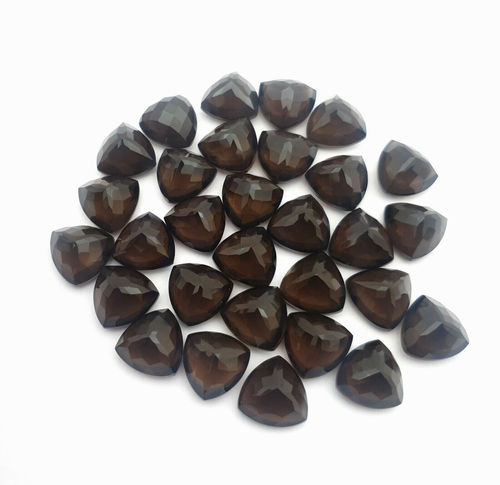 Natural Smoky Quartz Trillion One Side Cabochon Other Side Faceted Lot 30 Pcs - Picture 3 of 4