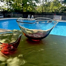Vintage MCM Anchor Hocking Cranberry Chip and Dip Bowl Set