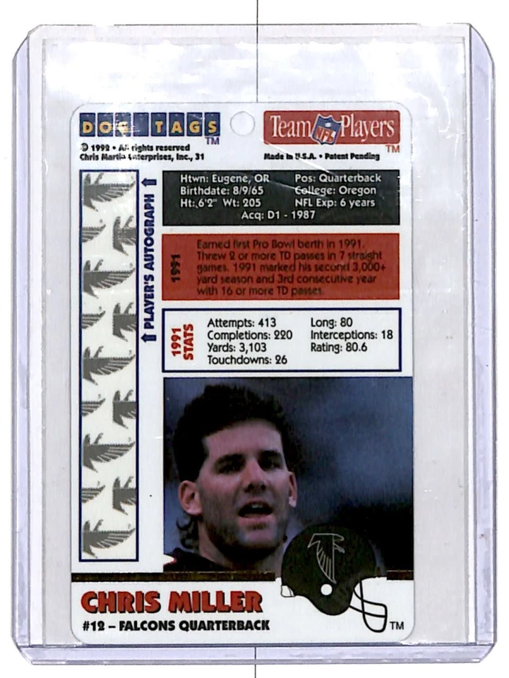 1992 Dog Tags Chris Miller Atlanta Falcons #31* - Image 2 of 2