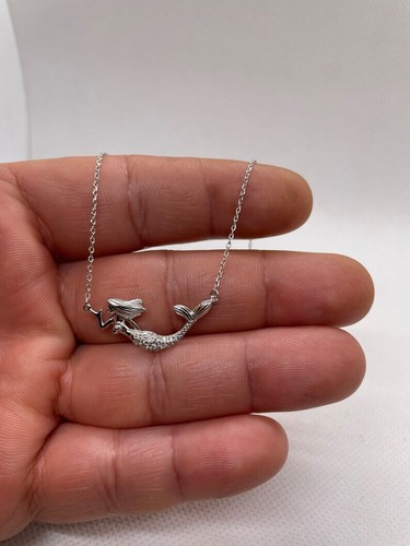 Mermaid necklace lab created diamonds 925 sterling silver - Picture 2 of 4