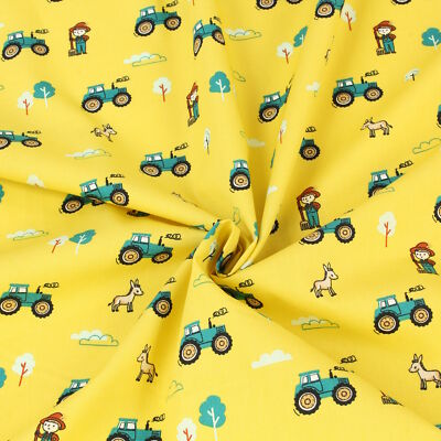 Kinder Stoff Traktor Bulldog Bauer Esel Landwirtschaft Meterware