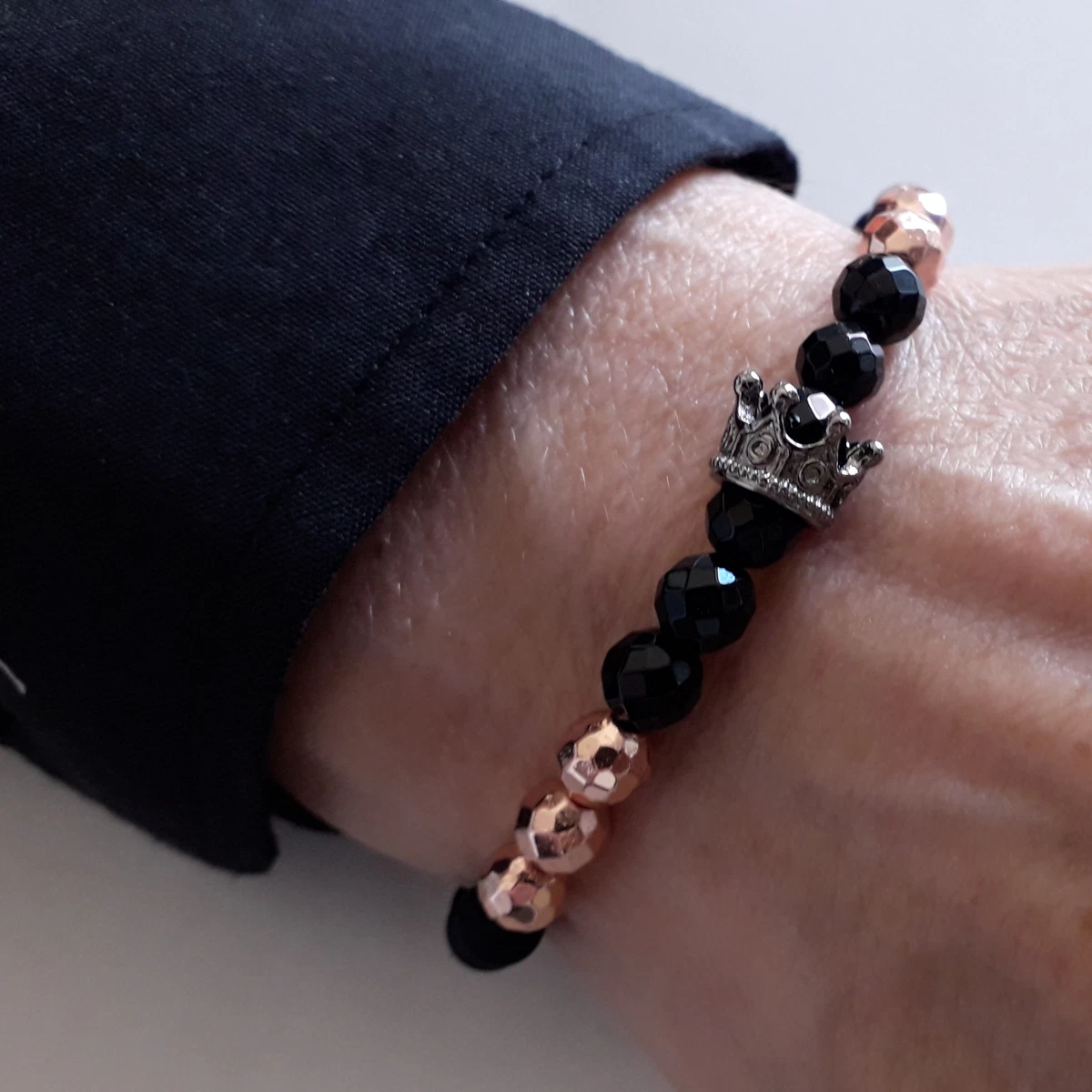 Braccialetto Elegante Con Corona Reale E Ala – Perle Cristallo Rosse E Trasparenti – Gioiello Donna Regolabile