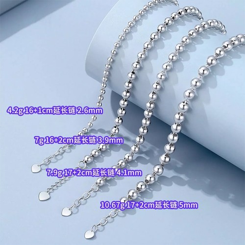 Pure Platinum 950 Chain Women 3.1mm Round Beads Link Bracelet 5.22g/6.7inch - Picture 4 of 7
