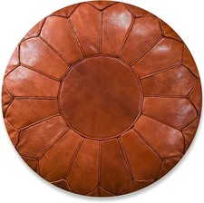 Pouf scandinavo in pelle XL Cognac - consegnato imbottito, pouf, poggiapiedi