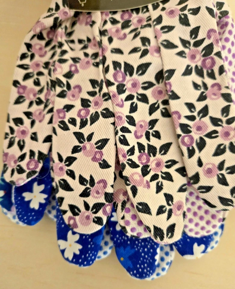 Briers Gardening Gloves Cotton Full Palm Dot Grips 3-Pack Floral Prints NWT Med - Image 3 of 4
