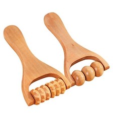 2 Pack Wooden Massager Hand Tool Muscle Roller for Thigh Leg Neck Arm Calf