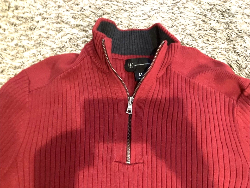 Inc International Concepts Sweater Mens Medium Dark Red Ribbed Knit 1/2 Zip Mock - Image 4 of 4