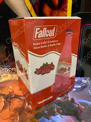 Fallout Nuka Cola Cranberry Glass Bottle + 10 Bottle Caps Rocket