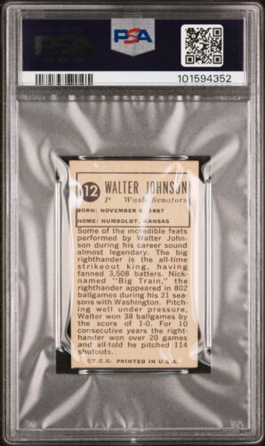1963 Bazooka All Time Greats Silver #12 WALTER Johnson PSA 3.5 Pop 1, 13 higher - Picture 2 of 2